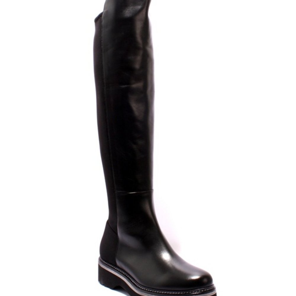 ITALIAN Black / Gray Leather / Stretch Zip Boots